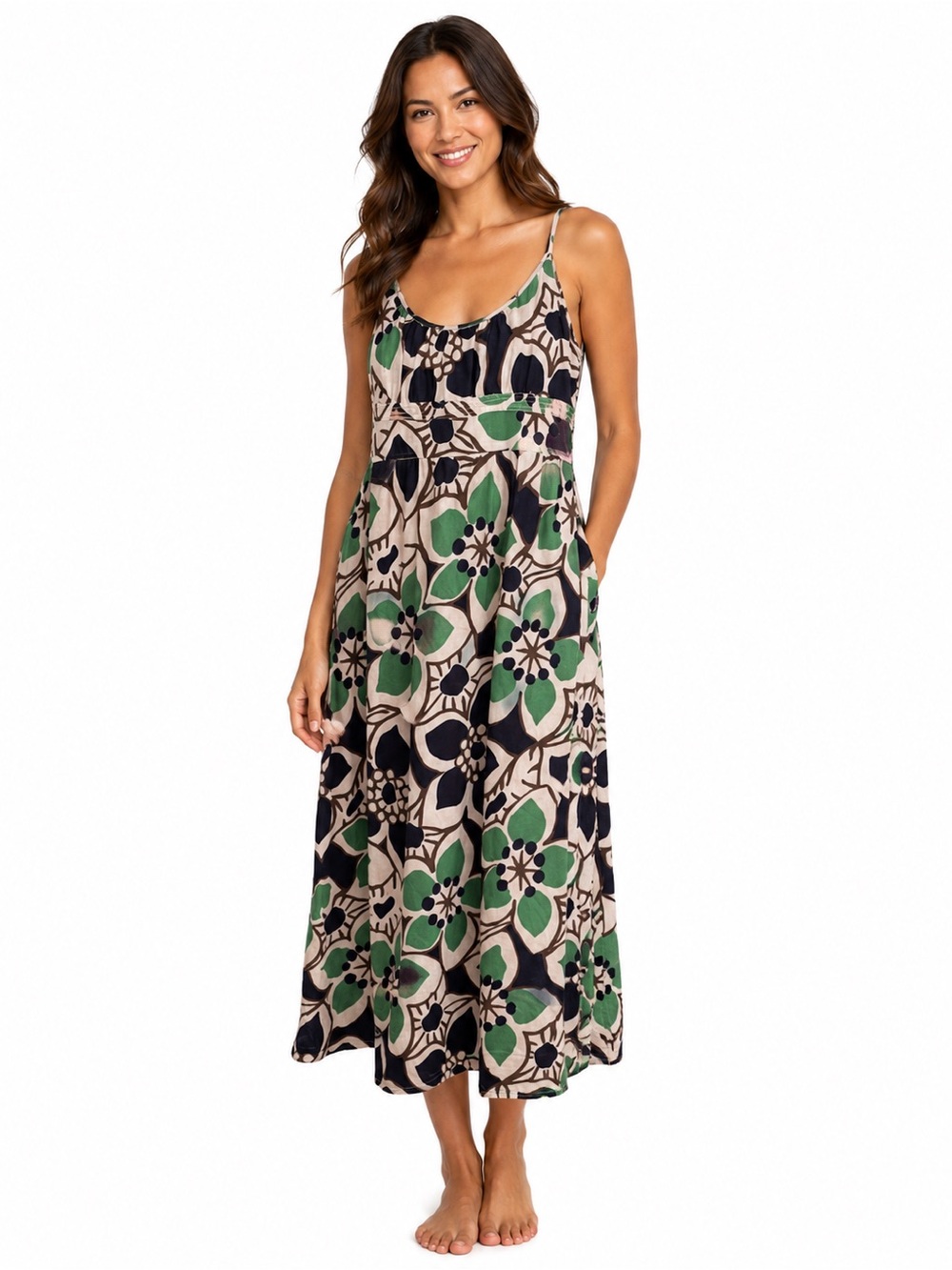 J. Crew Green and Black Floral Maxi Dress
